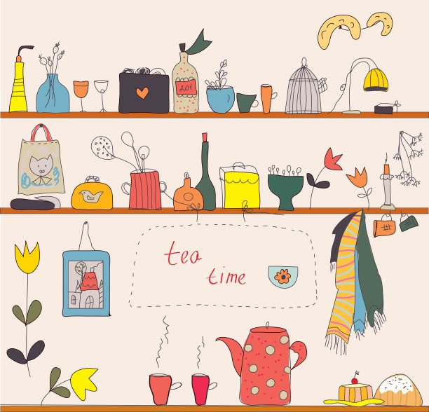 厨房架子上的茶点时间图片下载