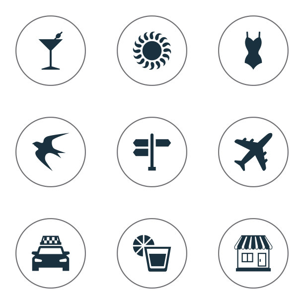 一组简单的海滩图标图片下载