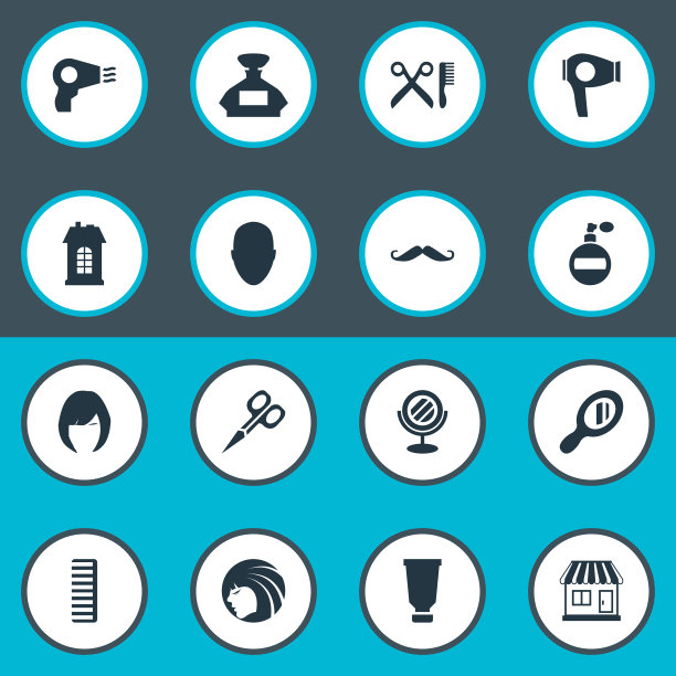 一套简单的理发师图标图片下载