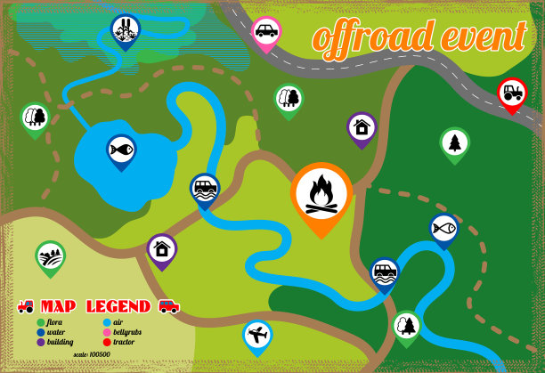 越野活动和露营地图图标集图片下载