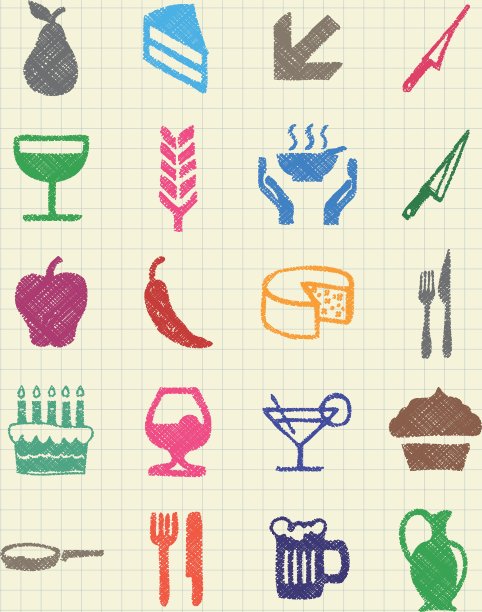 用彩色铅笔画的食物图标图片下载