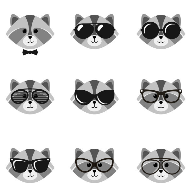 戴着墨镜的可爱卡通浣熊图片下载