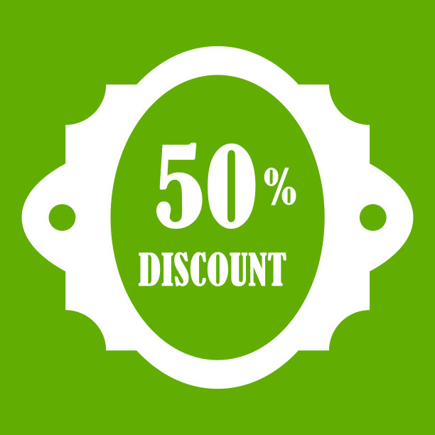 销售标签50%折扣绿色图标图片下载