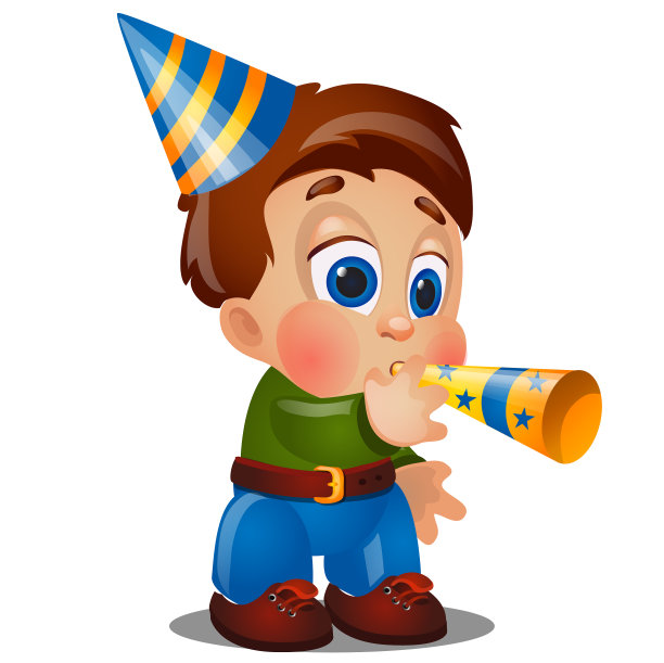 一个活泼快乐的小男孩在节日里吹气图片下载