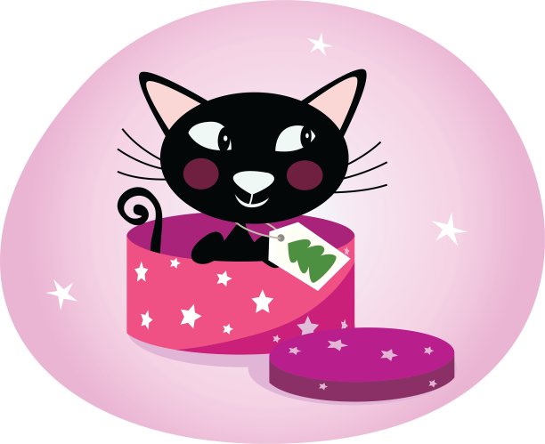 盒子里的黑色圣诞小猫图片下载