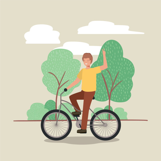 年轻人在公园里骑自行车图片下载