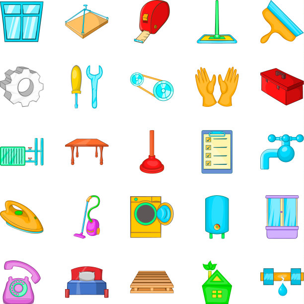 公寓装修图标设置卡通风格图片下载