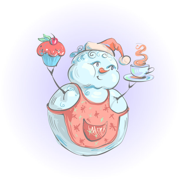 甜蜜的圣诞和新年雪人与纸杯蛋糕图片下载