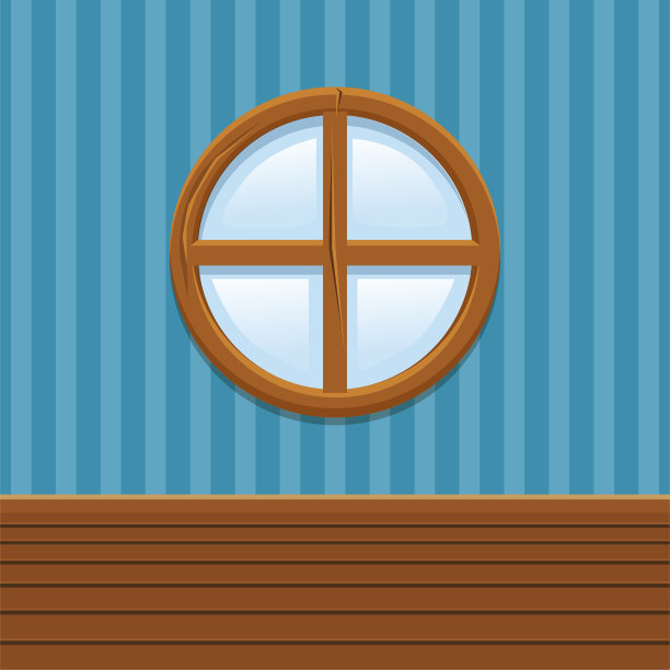 卡通木制圆窗设置家庭内部图片下载