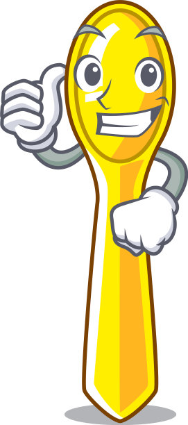 对餐桌上的卡通塑料勺竖起大拇指图片下载