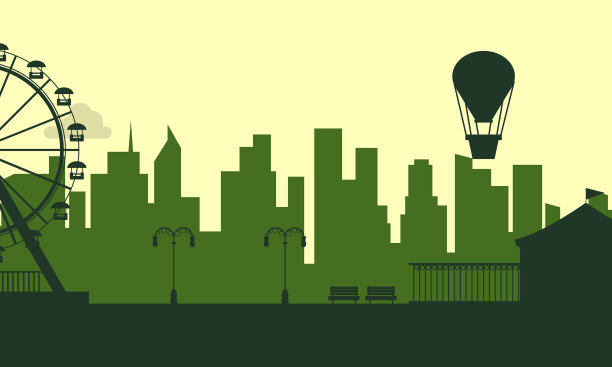 以城市为背景的游乐园剪影图片下载