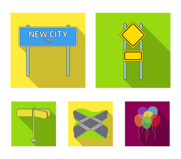 道路标志和其他网页图标在平坦的风格道路图片下载