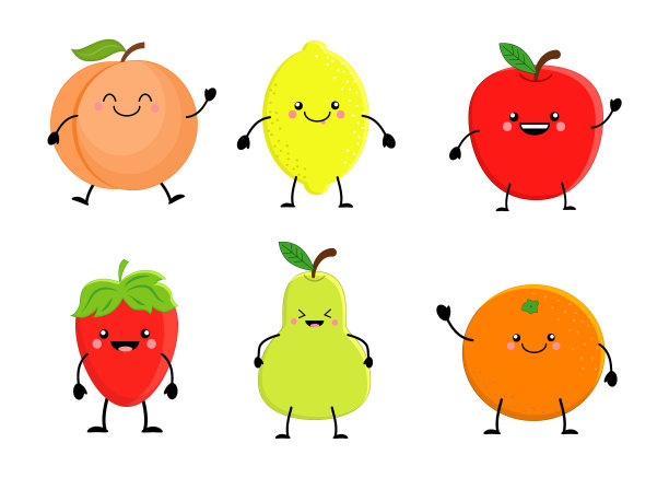 一套可爱的卡通水果柠檬橘子苹果图片下载