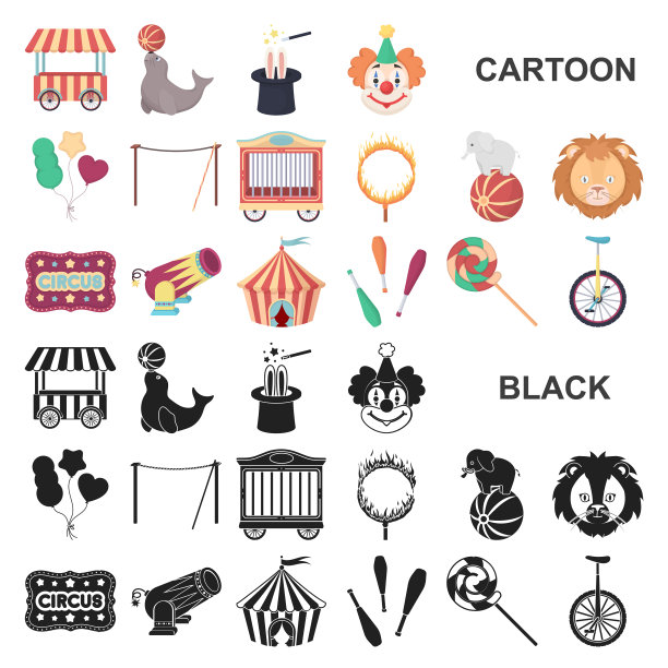 马戏团和属性卡通图标设置图片下载