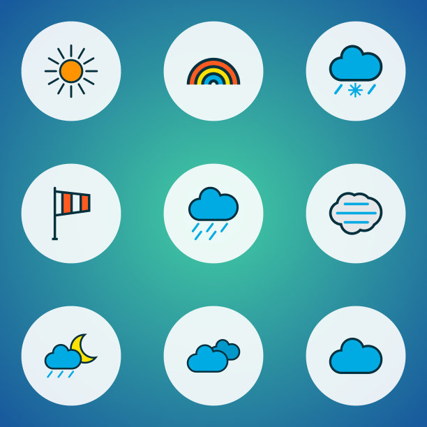 气候图标彩色线设置与午夜图片下载