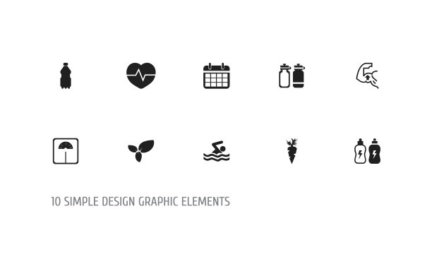 一组10可编辑的健身图标包括符号图片下载