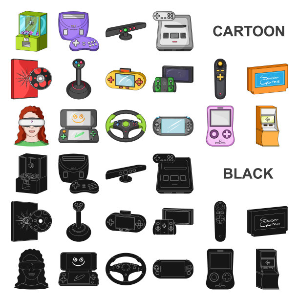 游戏控制台和虚拟现实卡通图标图片下载