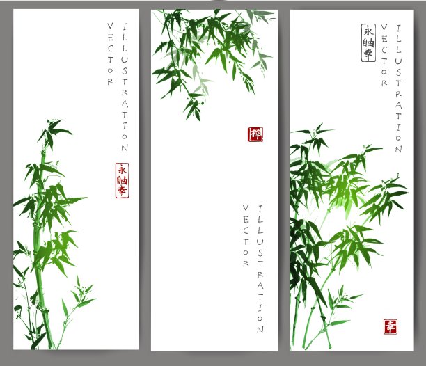 三个横幅，绿色的竹子图片下载