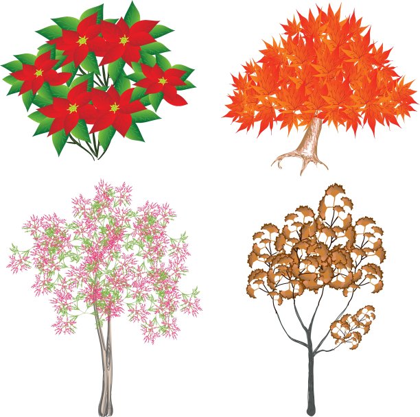 彩色的树木和植物等距组图片下载