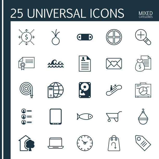 一组25个通用的可编辑图标可以使用图片下载