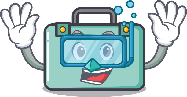 潜水旅行箱卡通人物风格图片下载
