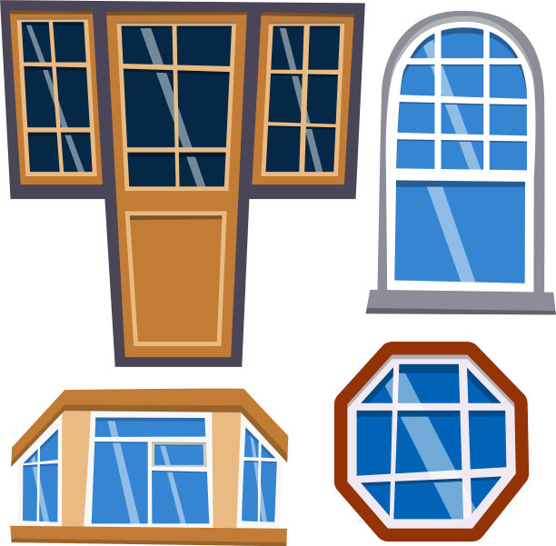 不同类型的房子窗户元素的平面风格图片下载