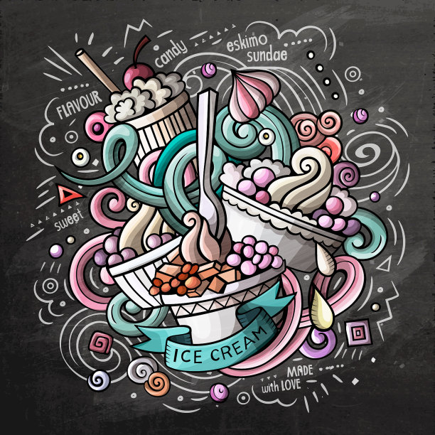 冰淇淋卡通涂鸦水彩画图片下载