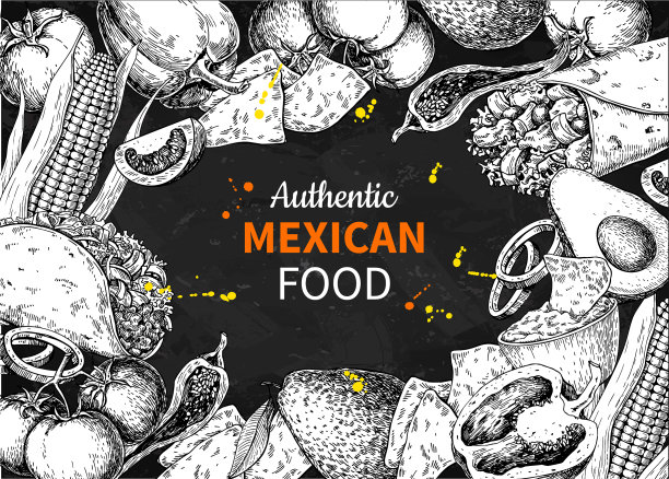 框架内的墨西哥食品速写标签图片下载