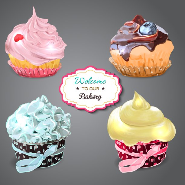 一套美味的纸杯蛋糕与不同的浇头图片下载