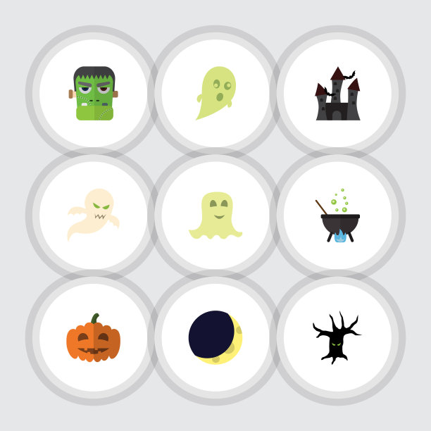 扁平的图标节日设置的怪物新月魔法图片下载