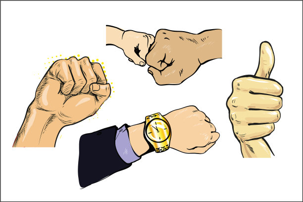 一组手势拇指孤立漫画书流行图片下载