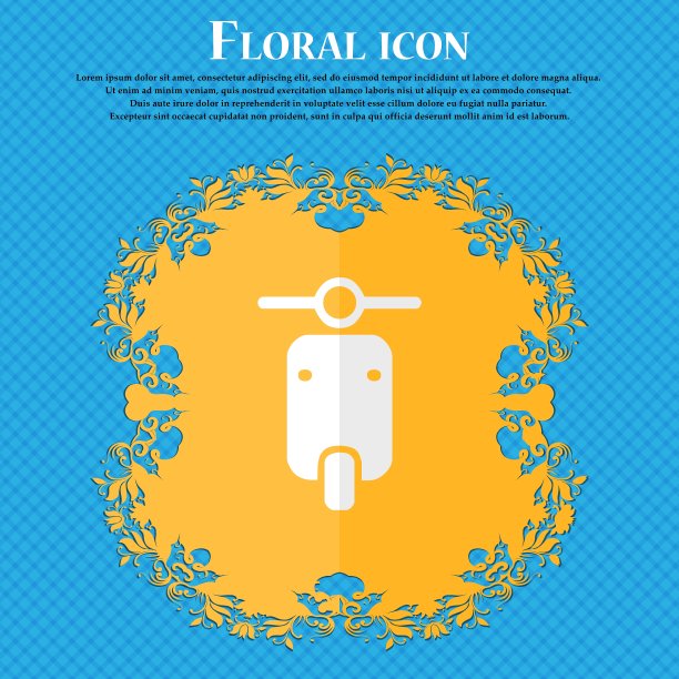 蓝色抽象画上的扁平花卉图案图片下载