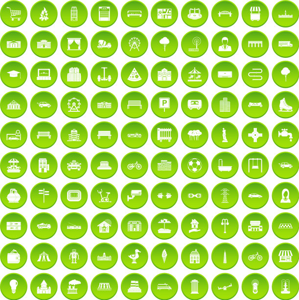 100个伞图标设置绿色圈图片下载