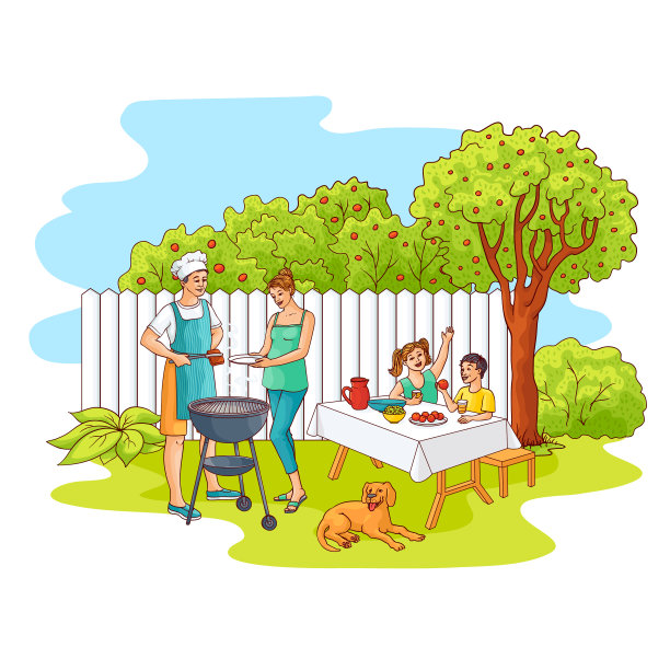 在花园烧烤派对上写写家人图片下载