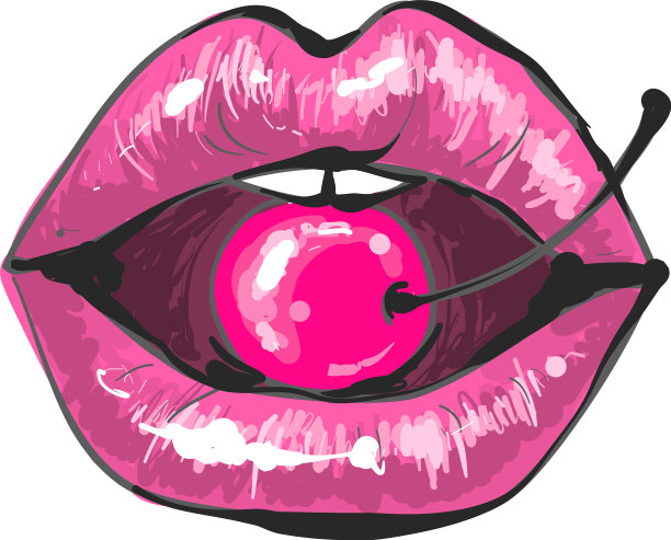 流行艺术女性粉色口红性感的嘴唇咬图片下载