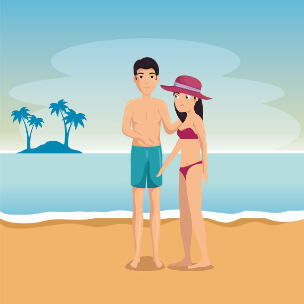 海滩上一对幸福的情侣图片下载