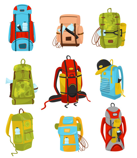平装彩色徒步背包与图片下载