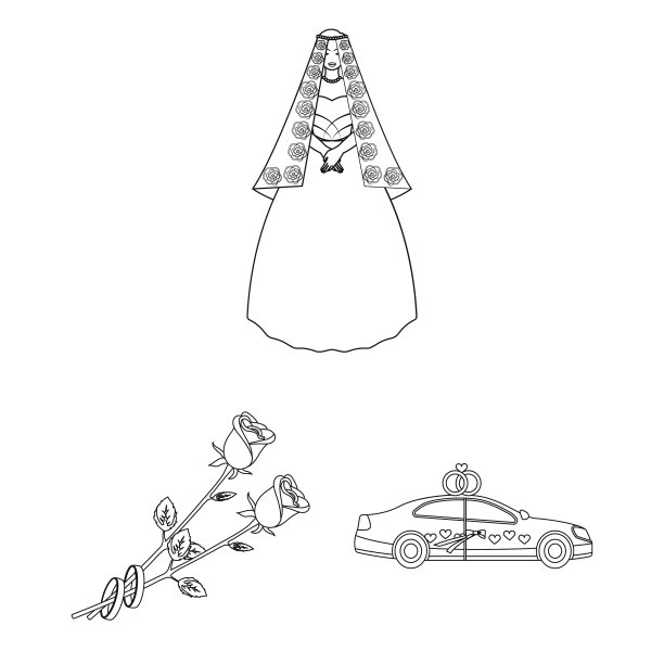 婚礼和属性概述图标集图片下载