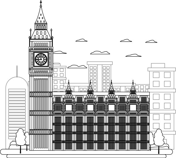 伦敦的钟楼和漂亮的树图片下载