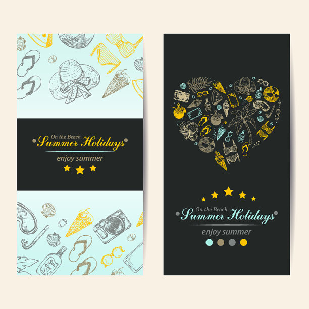 带有海滩元素的夏日假日卡片图片下载