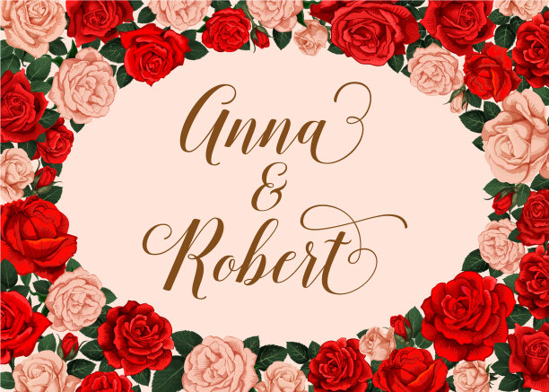 婚礼邀请与玫瑰花框架边界图片下载
