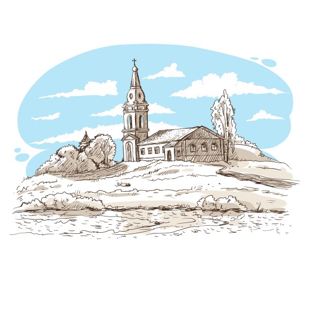 村子里的俄罗斯东正教教堂图片下载