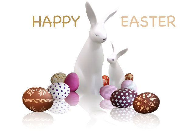有白色小兔子的复活节贺卡图片下载