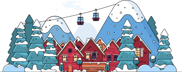 卡通雪屋与乡村小屋设置图片下载