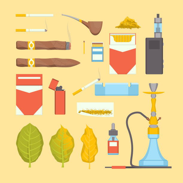 卡通色彩吸烟烟草产品图标设置图片下载