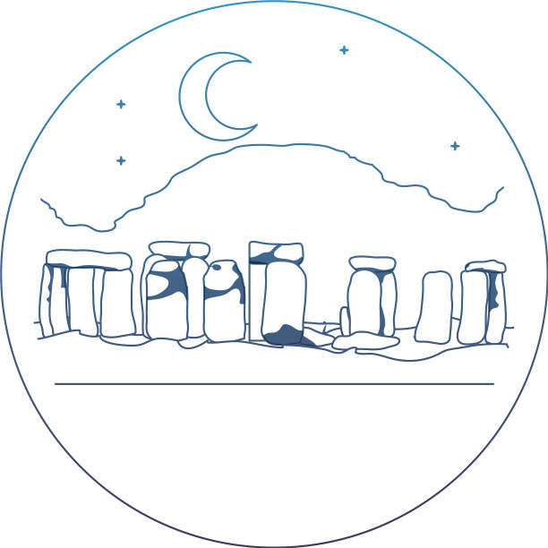 夜幕下的巨石阵雕塑线条退化图片下载