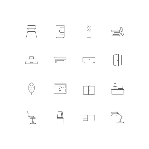 家具和家庭口音线性薄图标集图片下载