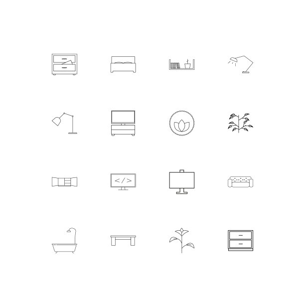 家具和家庭口音线性薄图标集图片下载