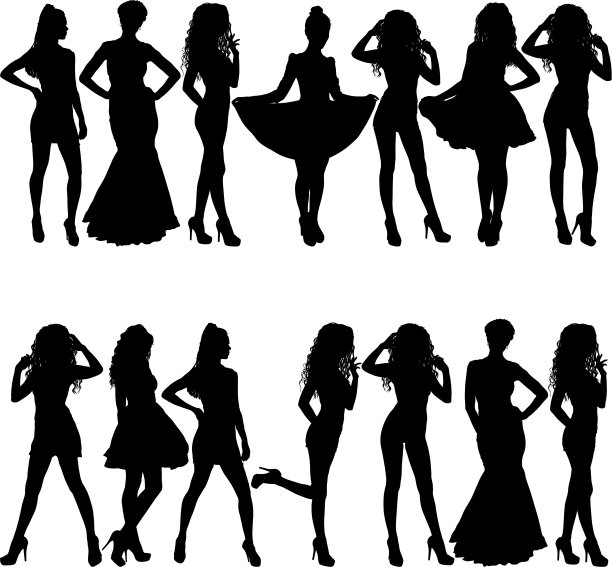 美丽的时尚女孩剪影在一个白色图片下载