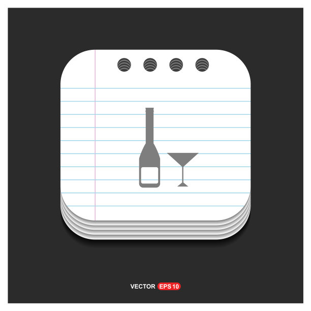 鸡尾酒饮料图标灰色图标在记事本风格图片下载